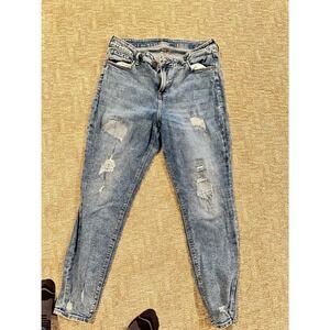 Old Navy Rockstar Super Skinny Distressed Acid Wash Blue Denim Jeans Womens 14